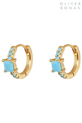 Oliver Bonas Blue Nyra Aquamarine Huggie Hoop Earrings (N44248) | £13