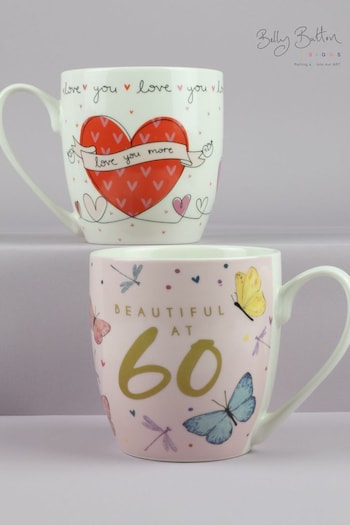 Belly Button Designs 60th with Love you Hearts - Tulip Shaped 2 Mug Set (N44263) | £28