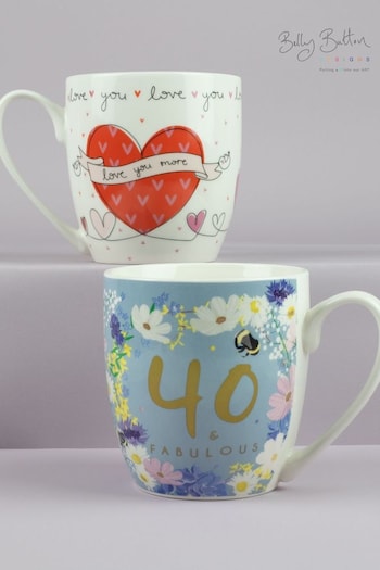 Belly Button Designs 40th with Love you Hearts - Tulip Shaped 2 Mug Set (N44265) | £28