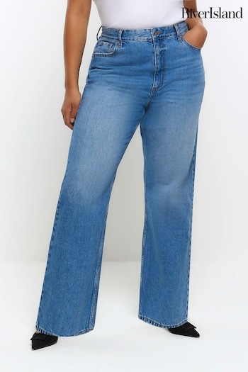 River Island Blue Curve 90s Long Straight Leg High Rise Jeans (N44304) | £38