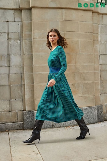 Boden Dark Green Thea Long Sleeve Midi Dress (N44361) | £90