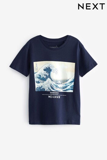 Hokusai Wave Navy Blue Artist License T-Shirt (3-16yrs) (N44370) | £9 - £14