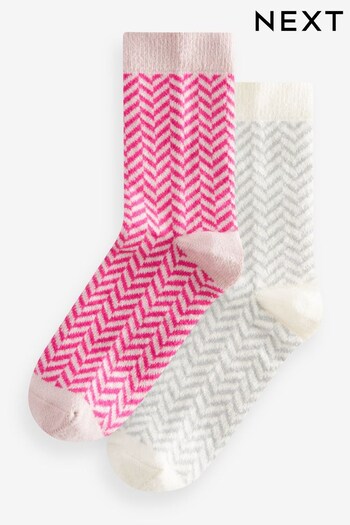 Pink/Cream Chevron Thermal Wash Ankle Socks 2 Pack (N44381) | £12