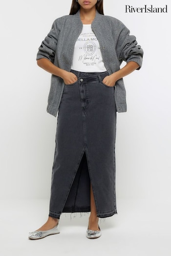 River Island Grey Denim Glitch Waist Maxi Skirt (N44393) | £42