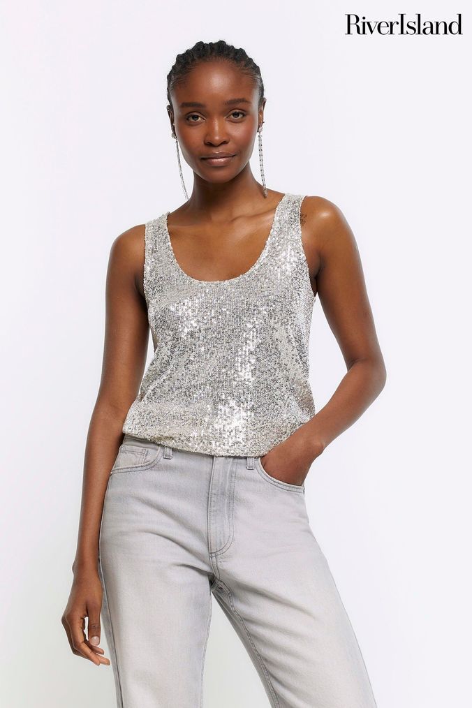 River island top black sequin top