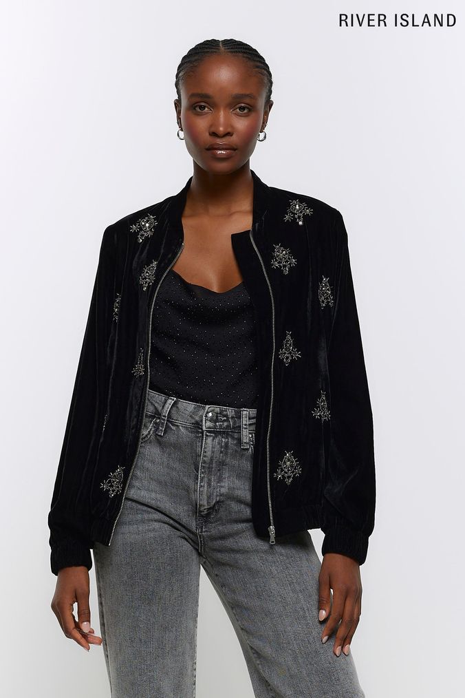 River island black denim hotsell jacket