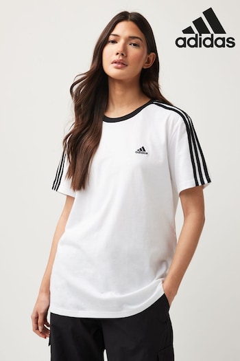 adidas frame White 3 Stripe Boyfriend T-Shirt (N44409) | £25