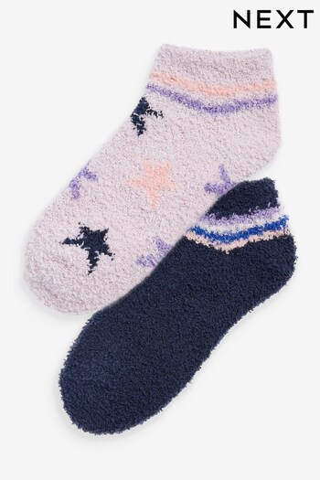 Navy/Purple Star Cosy 2 Pack Cropped Socks (N44431) | £8