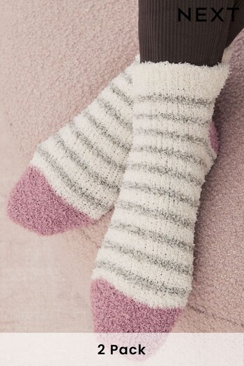 Pink/Grey Cosy 2 Pack Cropped Socks (N44432) | £8