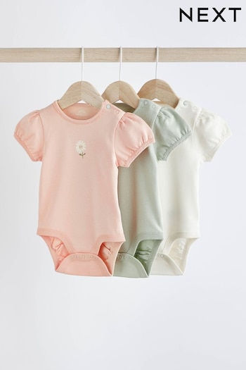 Sage Green Puff Sleeve Baby Bodysuits 3 Pack (N44434) | £11 - £13