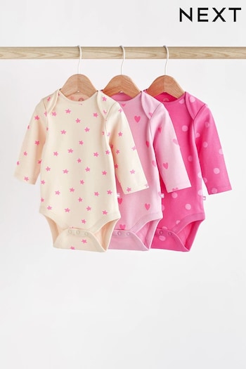 Pink Baby Long Sleeve Bodysuits 3 Pack (N44435) | £11 - £13