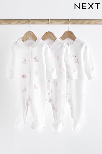 Pink 3 Pack Baby Sleepsuit (0-2yrs) (N44446) | £20 - £22