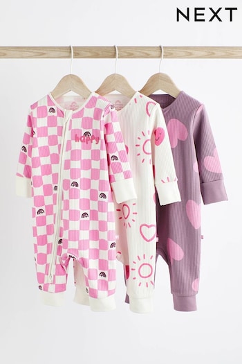 Pink Footless Baby Sleepsuits 3 Pack (0mths-3yrs) (N44450) | £19 - £21
