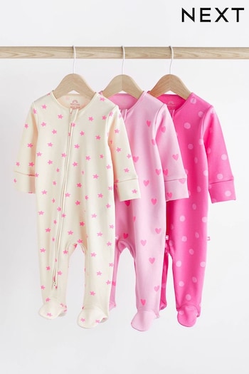 Pink/Cream shirts Two Way Zip Sleespuits 3 Pack (0-3yrs) (N44460) | £17 - £19