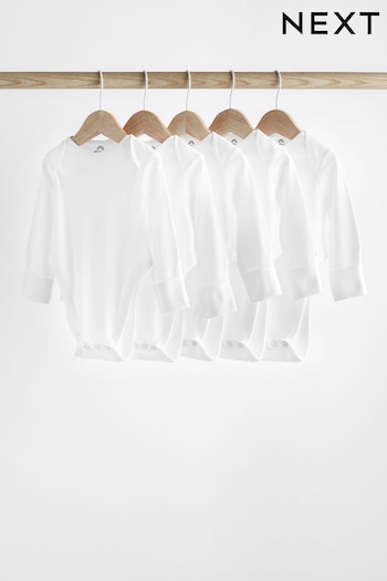 White Baby 5 Pack Hip Dysplasia Long Sleeve Bodysuits (N44478) | £17 - £19