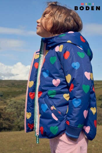 Boden Blue Rainbow Printed Sherpa Lined Anorak Jacket (N44494) | £47 - £52