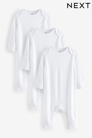 White Kind to Skin Baby Sleepsuits 3 Pack (0-2yrs) (N44495) | £13 - £15