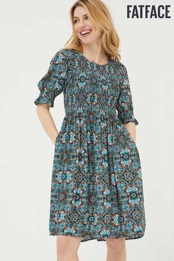 FatFace Green Pacey Mirrored Floral Dress Tommy (N44509) | £65
