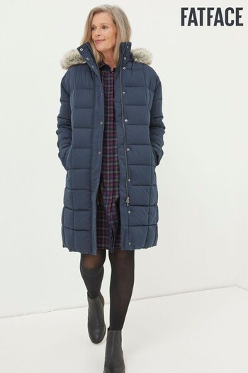 FatFace Blue Sienna Quilted Mid Length Coat (N44513) | £135