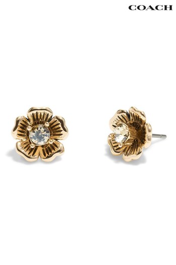 COACH VIO Gold Tone Signature Tea Rose Stud Earrings (N44546) | £40