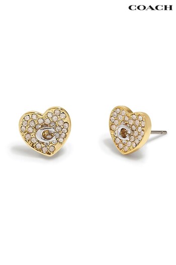 COACH VIO Gold Tone Pave Heart Stud Earrings (N44550) | £55