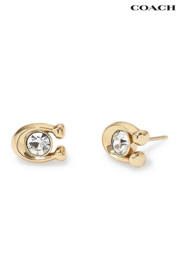 COACH Gold Tone Signature Stone Stud Earrings (N44556) | £55