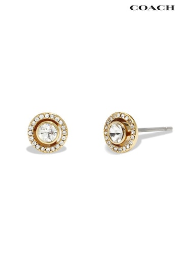 COACH Ltr Gold Tone Pave Halo Stud Earrings (N44563) | £75