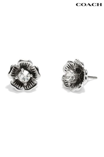 COACH Silver Tone Signature Tea Rose Stud Earrings (N44573) | £40