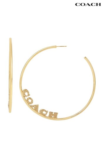 COACH Gold Tone Signature Logo Hoop Earrings (N44582) | £95