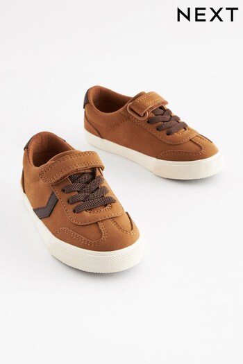 Tan Brown Standard Fit (F) Touch Fastening Chevron Trainers (N44595) | £16 - £19