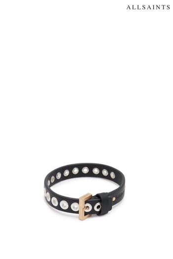 AllSaints Eyelet Leather Black Bracelet (N44614) | £65