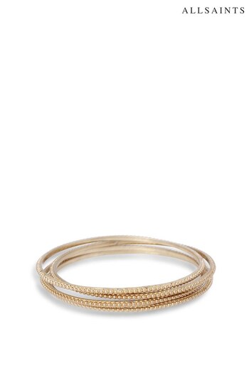 AllSaints Gold Tone Ball Chain Bangle Bracelet Set (N44618) | £89