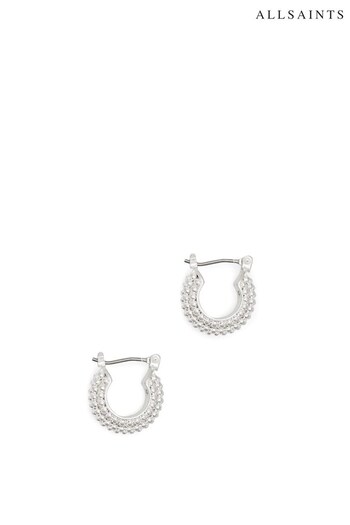 AllSaints Silver Tone Ball Chain Hoop Earrings (N44621) | £35