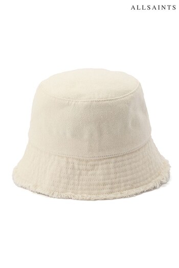AllSaints Cream Distressed Denim Bucket Hat (N44648) | £49