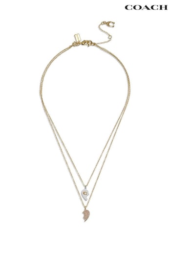 COACH Natural Signature Broken Heart Layered Necklace (N44670) | £95