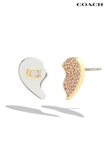 COACH Natural Signature Mismatched Heart Stud Earrings (N44671) | £40