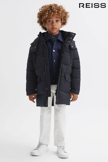 Reiss Navy Isaac Senior Quilted Hooded Coat (N44698) | £98