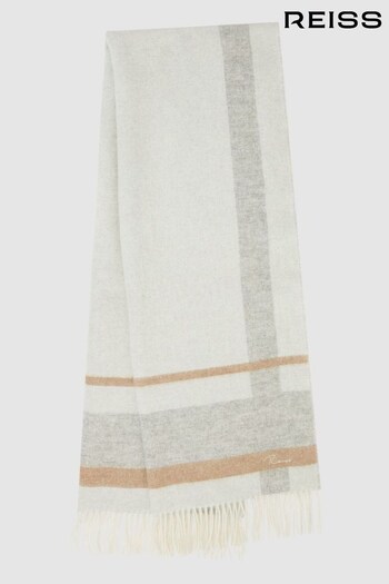 Reiss Grey/Ecru Esther Lambswool-Cashmere Check Scarf (N44704) | £98