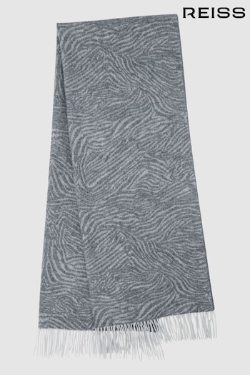 Reiss Grey Cassia Wool-Cashmere Zebra Scarf (N44705) | £98