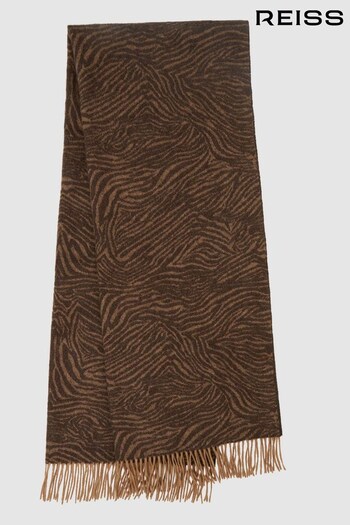 Reiss Chocolate Cassia Wool-Cashmere Zebra Scarf (N44706) | £98