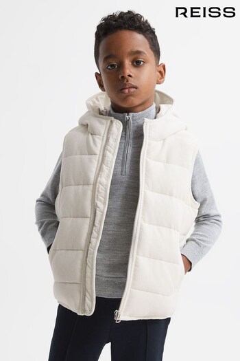 Reiss Ecru Leftwich Quilted Corduroy Hooded Gilet (N44716) | £62