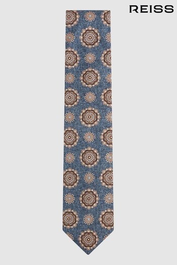 Reiss Blue Melange Vulcano Silk Medallion Tie (N44719) | £68