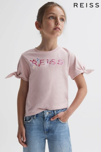 Reiss Pale Pink Tally Junior Printed Cotton T-Shirt (N44722) | £18