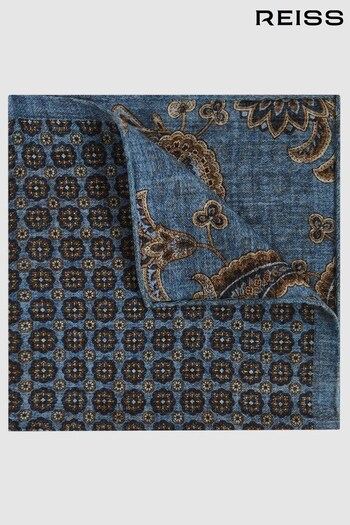 Reiss Blue Melange/Navy Tinetto Wool-Cotton Reversible Pocket Square (N44726) | £38