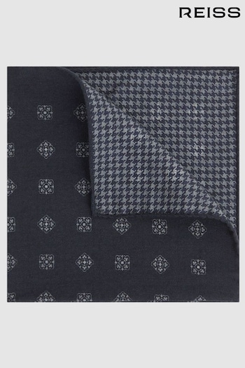 Reiss Navy Ventre Reversible Wool Cotton Pocket Square (N44731) | £38