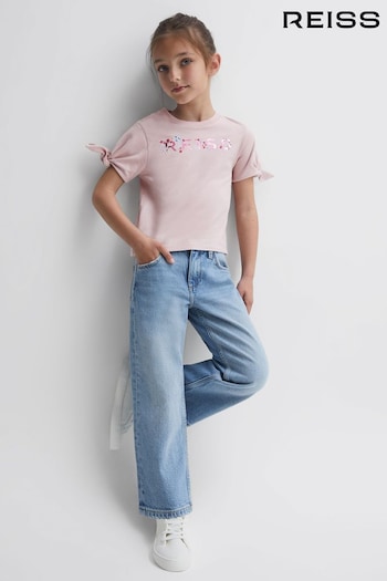 Reiss Pale Pink Tally Senior Printed Cotton T-Shirt (N44735) | £22