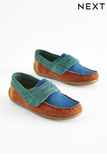 Multi Bright Wide Fit (G) Leather Penny Loafers with Touch and Close Fastening (N44737) | £26 - £30
