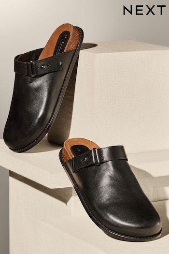 Black Premium Leather Mules Clogs (N44741) | £56