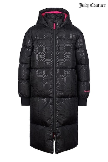 Juicy Couture Girls Monogram Quilted Puffer Black Coat (N44751) | £140 - £168