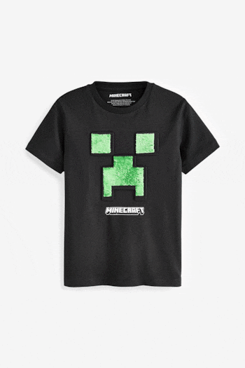 Minecraft Black/Green Flippy Sequin License T-Shirt (3-16yrs) (N44782) | £12 - £15